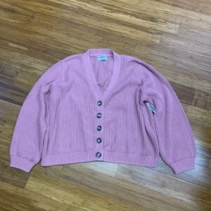 Old Navy Pink Ribbed V Neck Button‎ Front Cardigan Sweater XL Casual Chunky Knit
